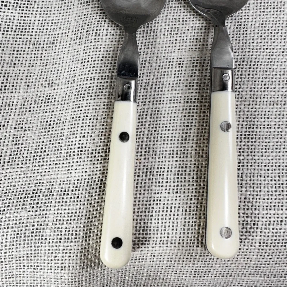 The Cellar Korea Stainless Steel Serving Spoon Pierced Slotted Cream Handle Set